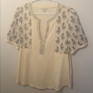 Lucky Brand Cream Short-Sleeve Printed Peasant Blouse